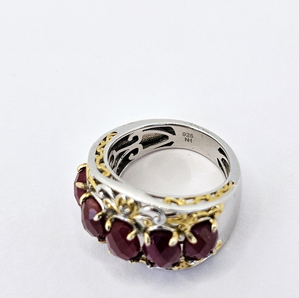 Genuine Rubies & Diamond Ring in Palladium Sterling Silver 18k Sz 6! See 2nd Pic - Picture 6 of 9